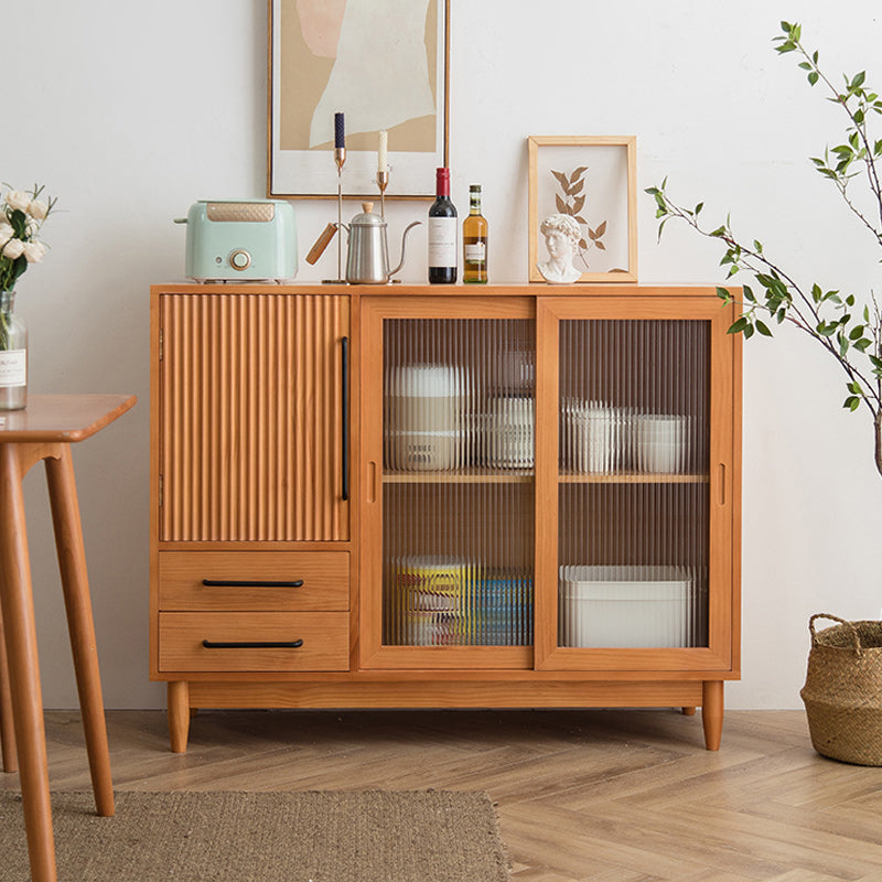 Pine Solid Wood Sideboard Contemporary Sliding Door Dining Server