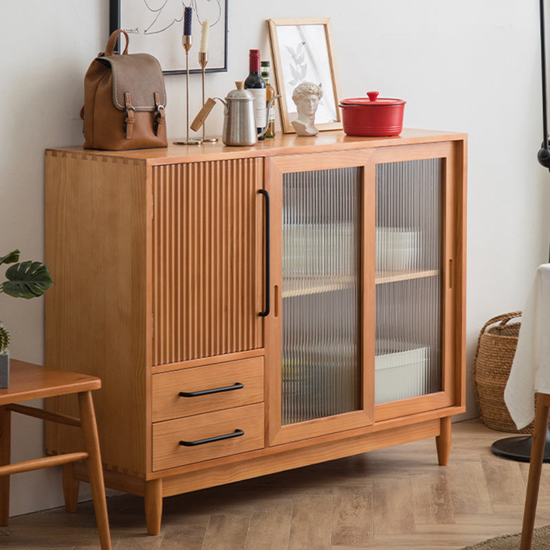 Pine Solid Wood Sideboard Contemporary Sliding Door Dining Server