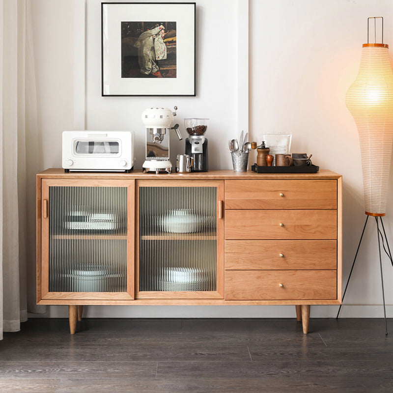 Brown Solid Wood Dining Buffet Modern Kitchen Sideboard with Doors and Drawers