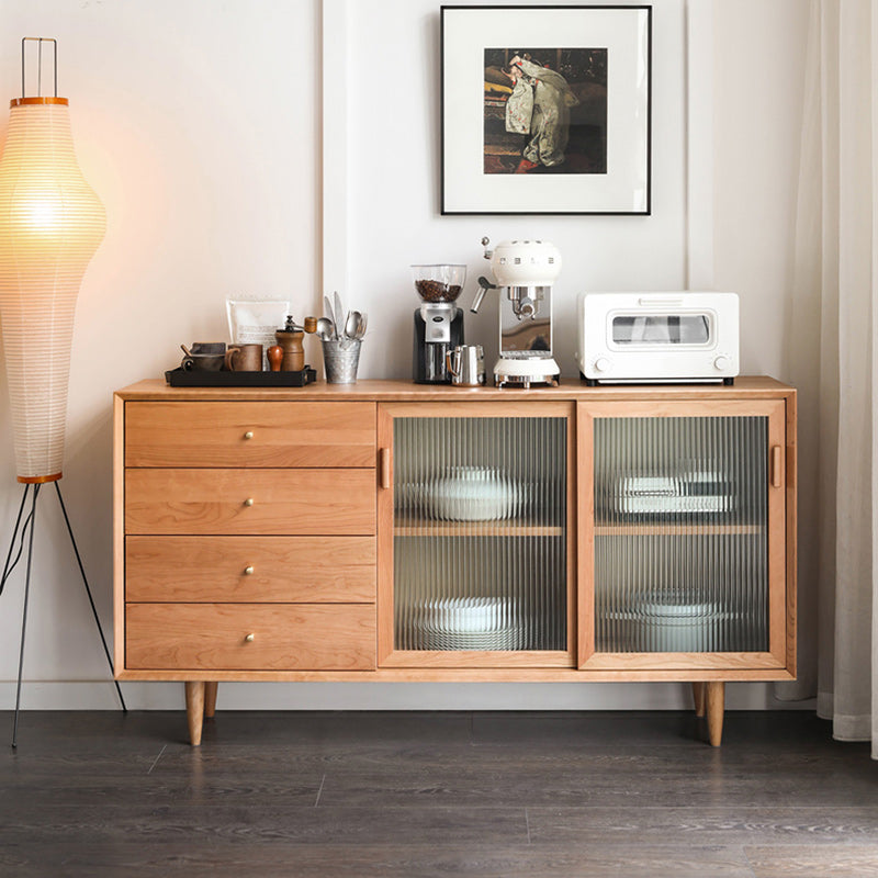 Brown Solid Wood Dining Buffet Modern Kitchen Sideboard with Doors and Drawers