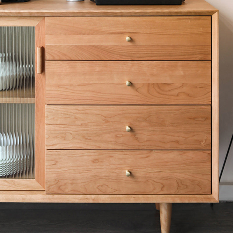 Brown Solid Wood Dining Buffet Modern Kitchen Sideboard with Doors and Drawers