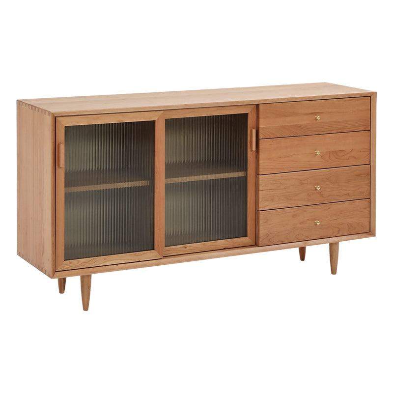 Brown Solid Wood Dining Buffet Modern Kitchen Sideboard with Doors and Drawers