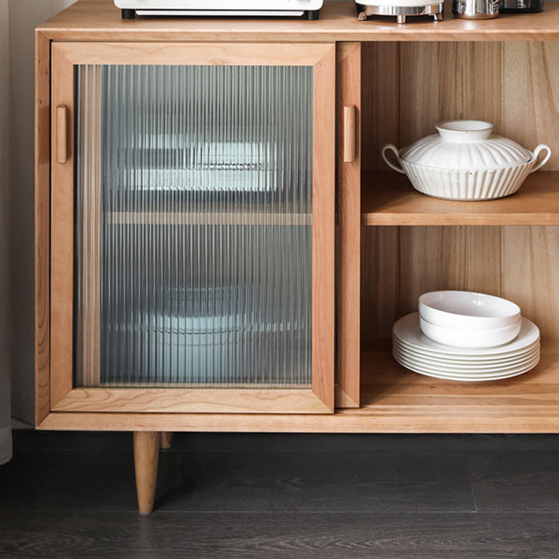 Brown Solid Wood Dining Buffet Modern Kitchen Sideboard with Doors and Drawers