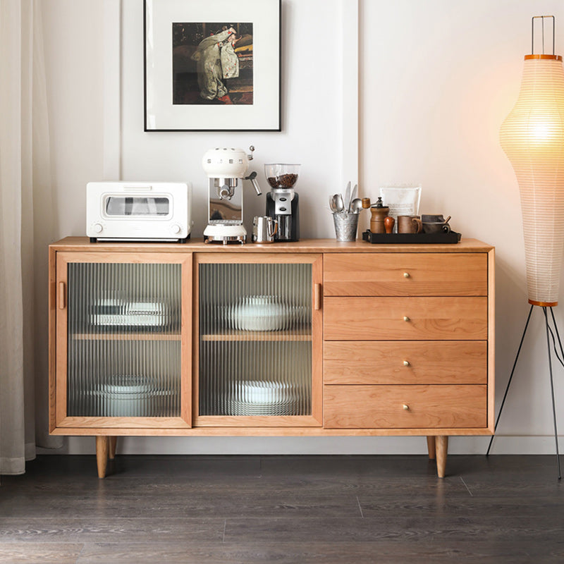 Brown Solid Wood Dining Buffet Modern Kitchen Sideboard with Doors and Drawers