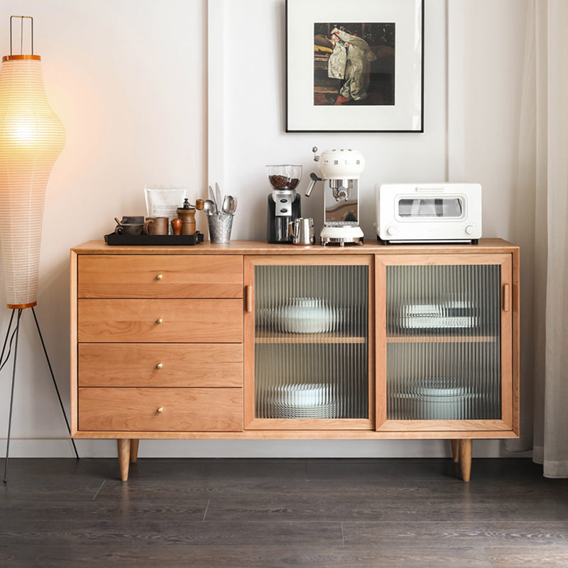 Brown Solid Wood Dining Buffet Modern Kitchen Sideboard with Doors and Drawers