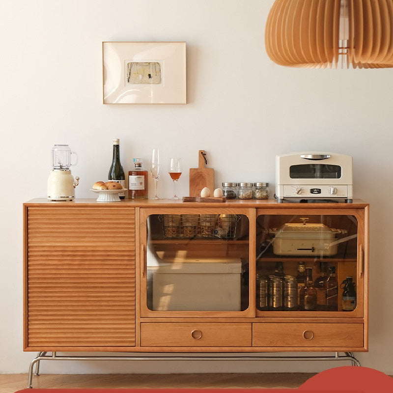 Brown Pine Wood Sideboard Modern Kitchen Dining Buffet with Doors and Drawers