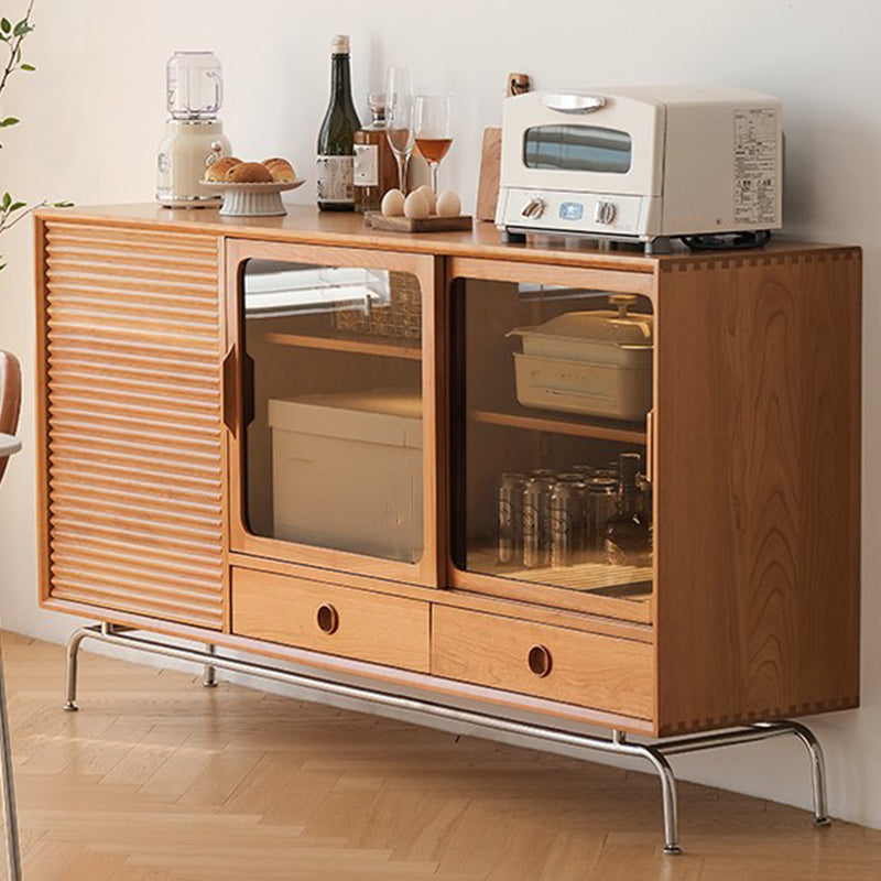 Brown Pine Wood Sideboard Modern Kitchen Dining Buffet with Doors and Drawers