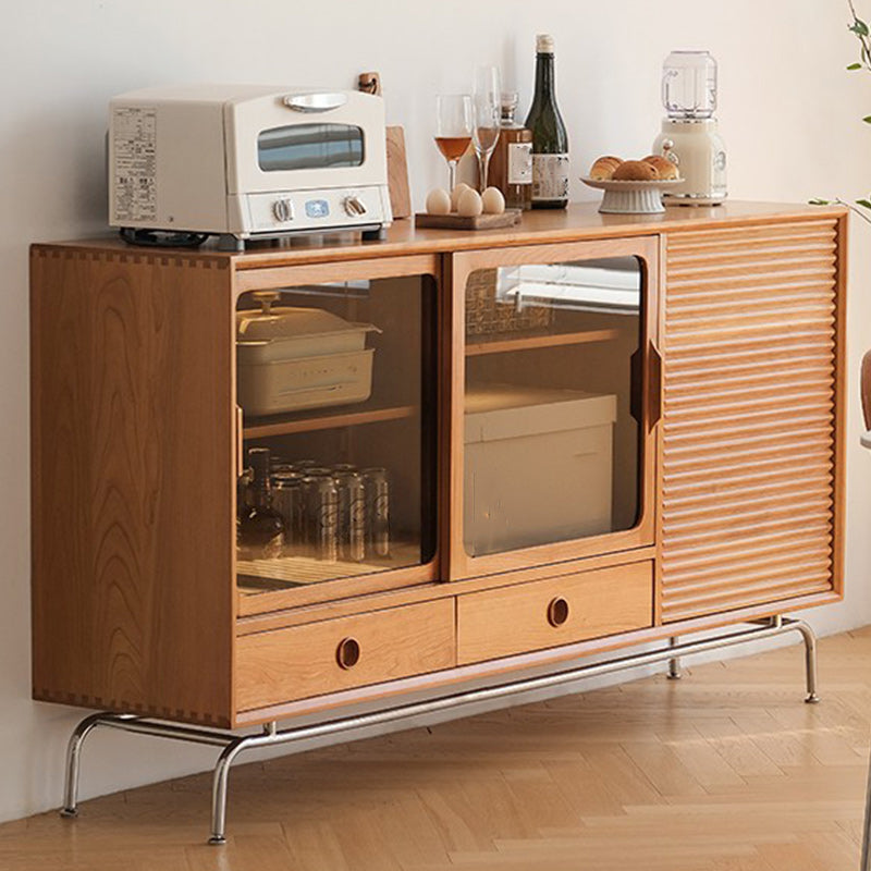 Brown Pine Wood Sideboard Modern Kitchen Dining Buffet with Doors and Drawers