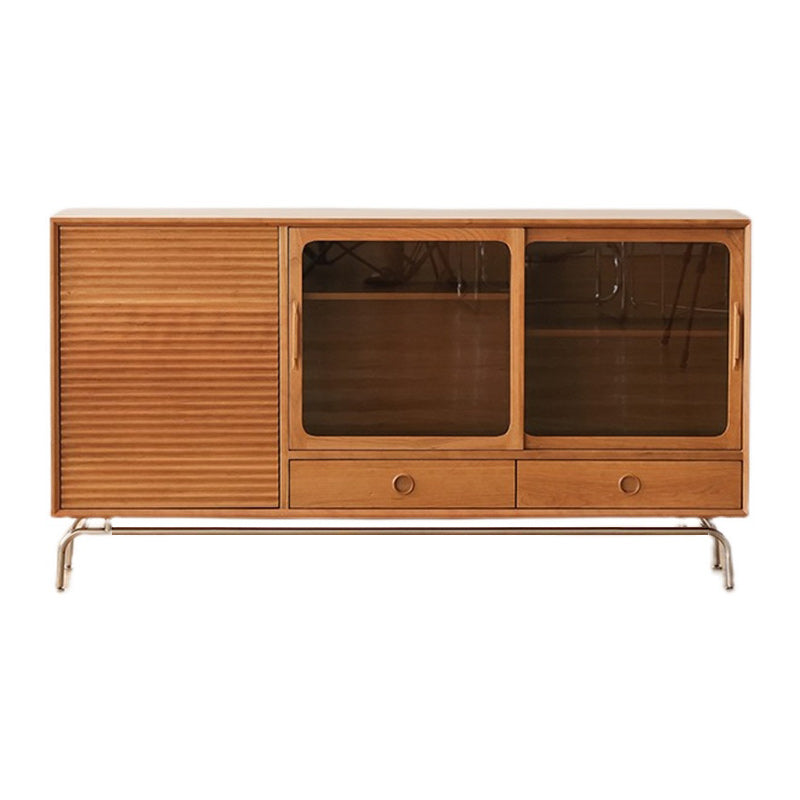 Brown Pine Wood Sideboard Modern Kitchen Dining Buffet with Doors and Drawers