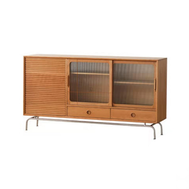 Brown Pine Wood Sideboard Modern Kitchen Dining Buffet with Doors and Drawers