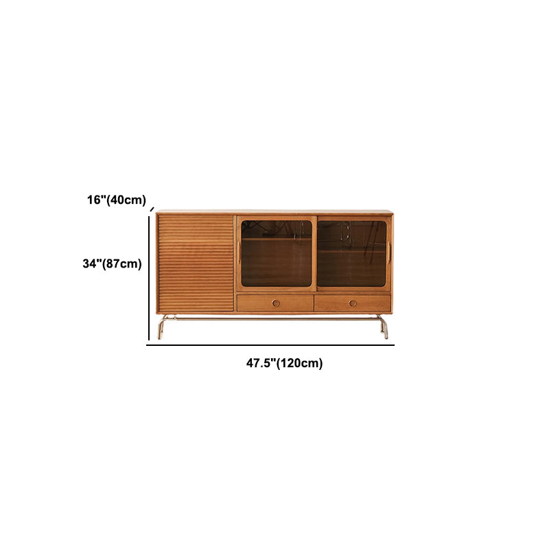 Brown Pine Wood Sideboard Modern Kitchen Dining Buffet with Doors and Drawers