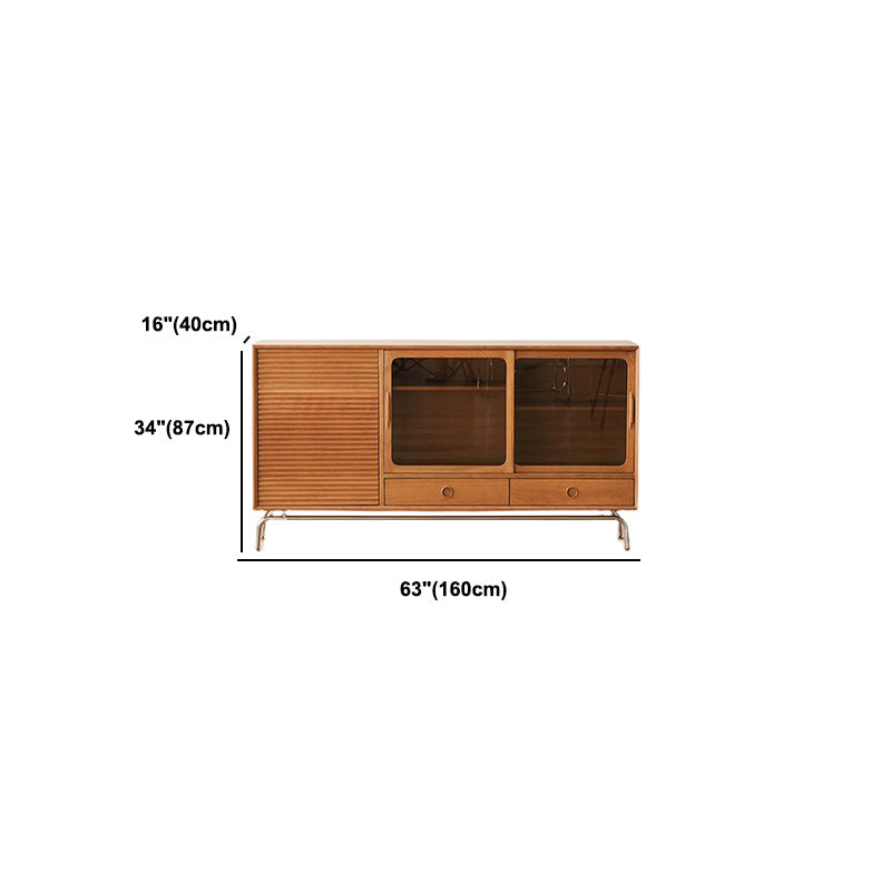 Brown Pine Wood Sideboard Modern Kitchen Dining Buffet with Doors and Drawers