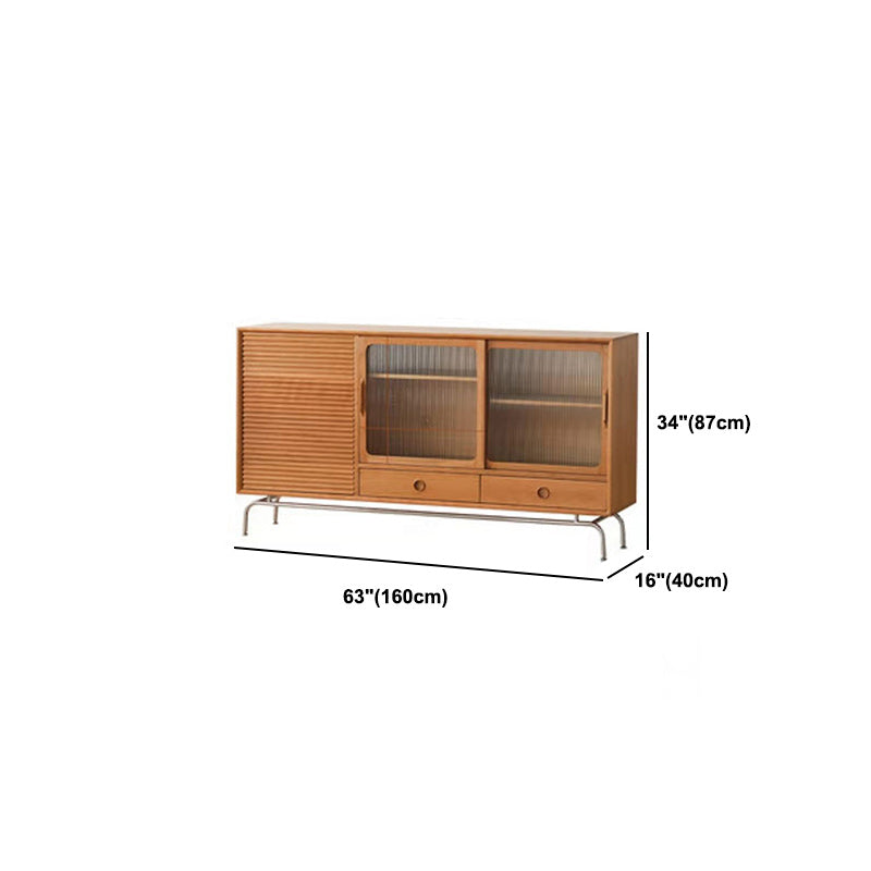 Brown Pine Wood Sideboard Modern Kitchen Dining Buffet with Doors and Drawers