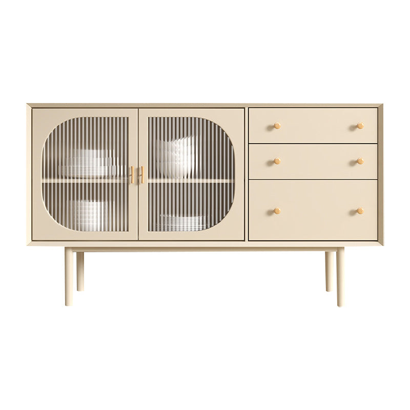 Contemporary Dining Buffet for Kitchen Beige Wood Sideboard with Cabinets and Drawers