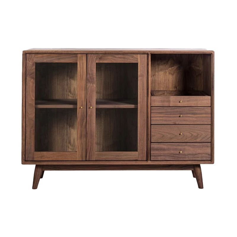 Contemporary Solid Wood Side Board Glass Doors Side Board with Drawers