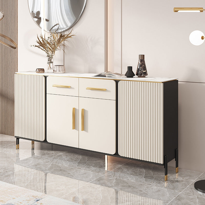 Modern Doors Two Drawers Sideboard Stone and Engineered Wood Sideboard