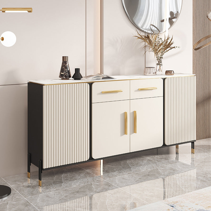 Modern Doors Two Drawers Sideboard Stone and Engineered Wood Sideboard