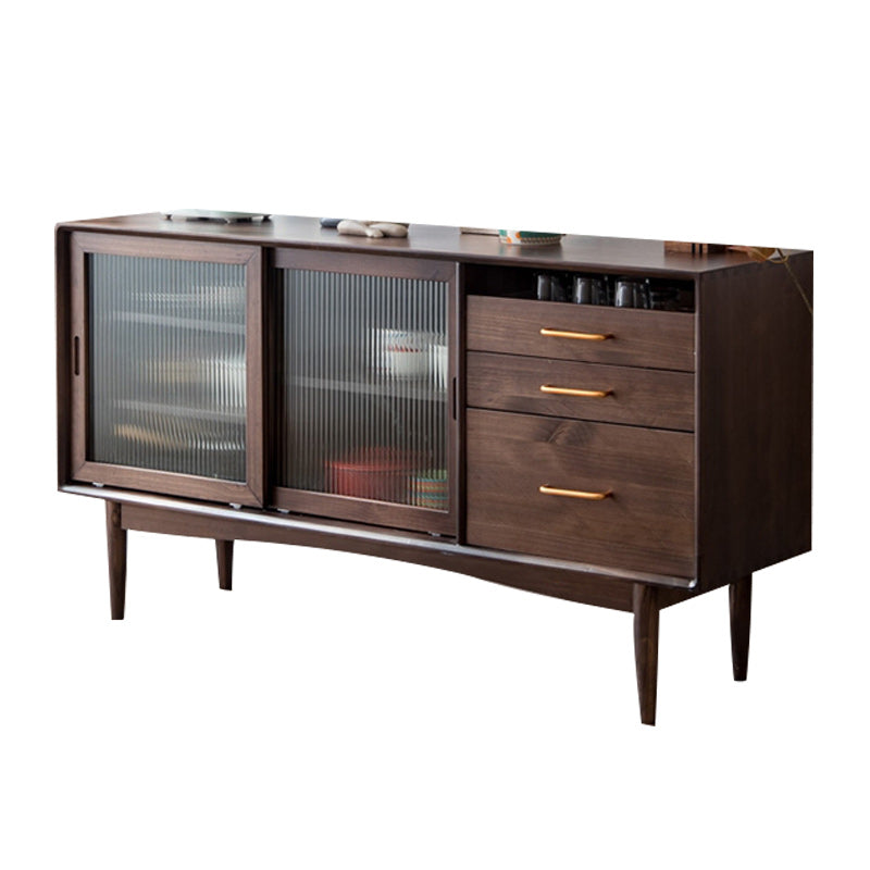 Contemporary Sideboard with Drawers Solid Wood Buffet Stand for Kitchen