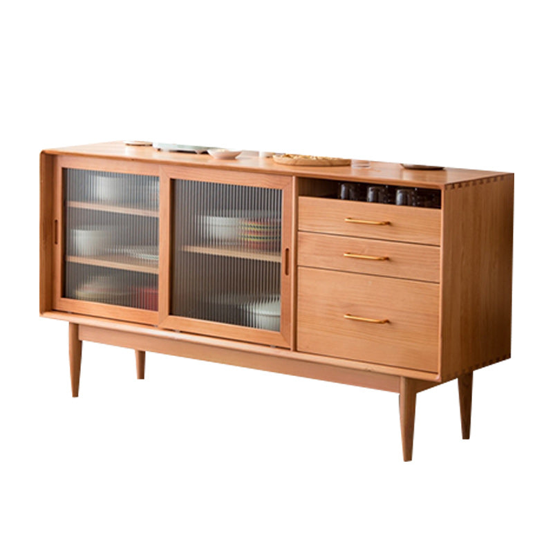 Contemporary Sideboard with Drawers Solid Wood Buffet Stand for Kitchen