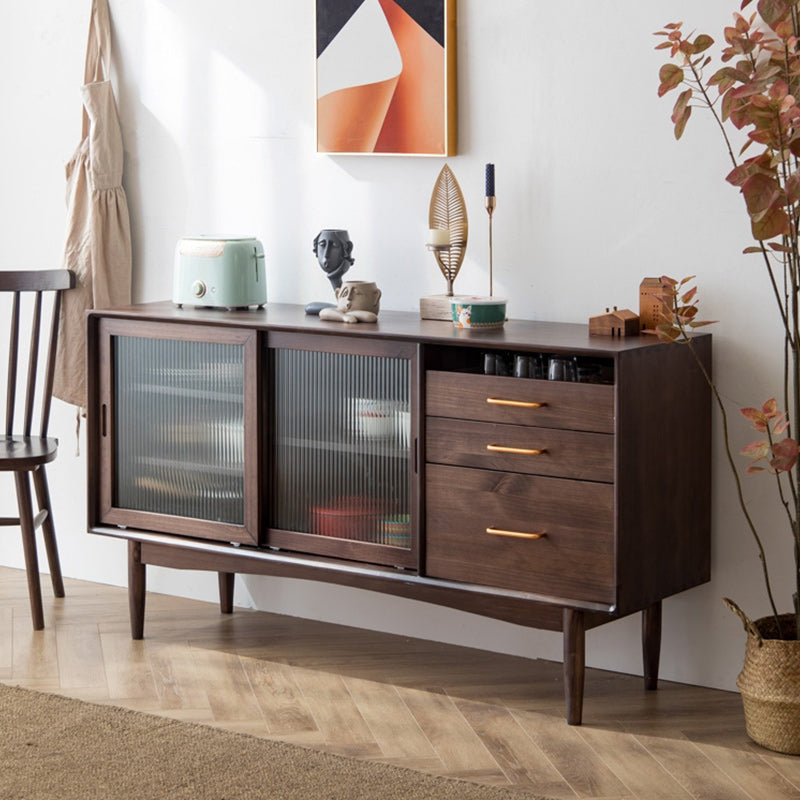 Contemporary Sideboard with Drawers Solid Wood Buffet Stand for Kitchen