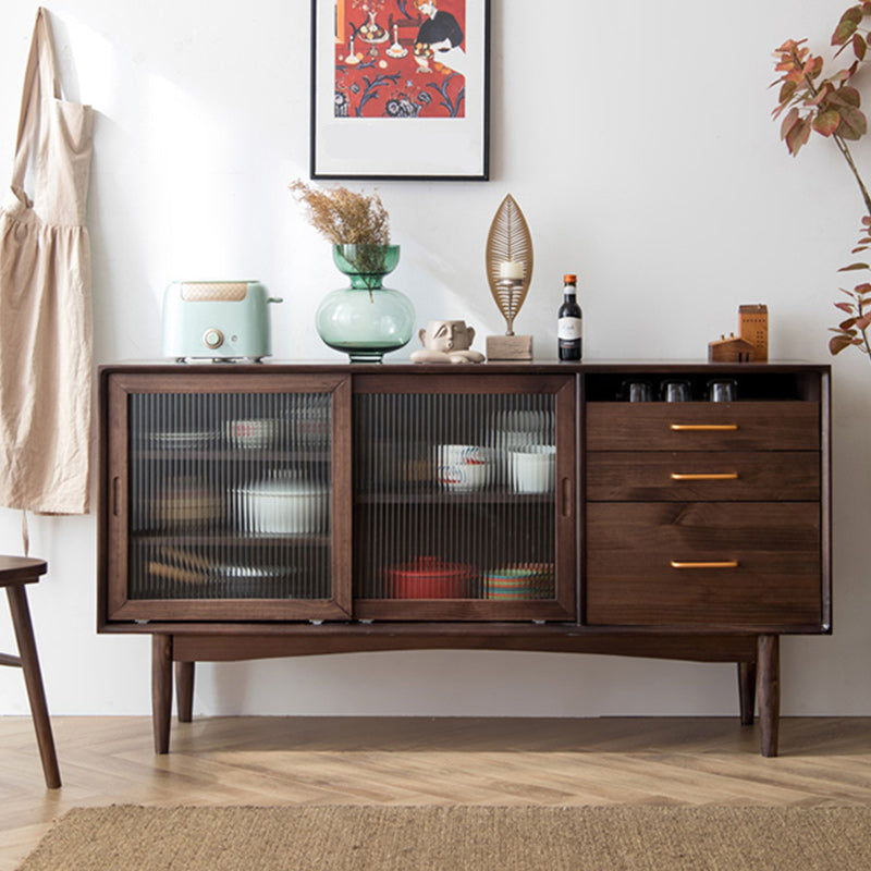 Contemporary Sideboard with Drawers Solid Wood Buffet Stand for Kitchen