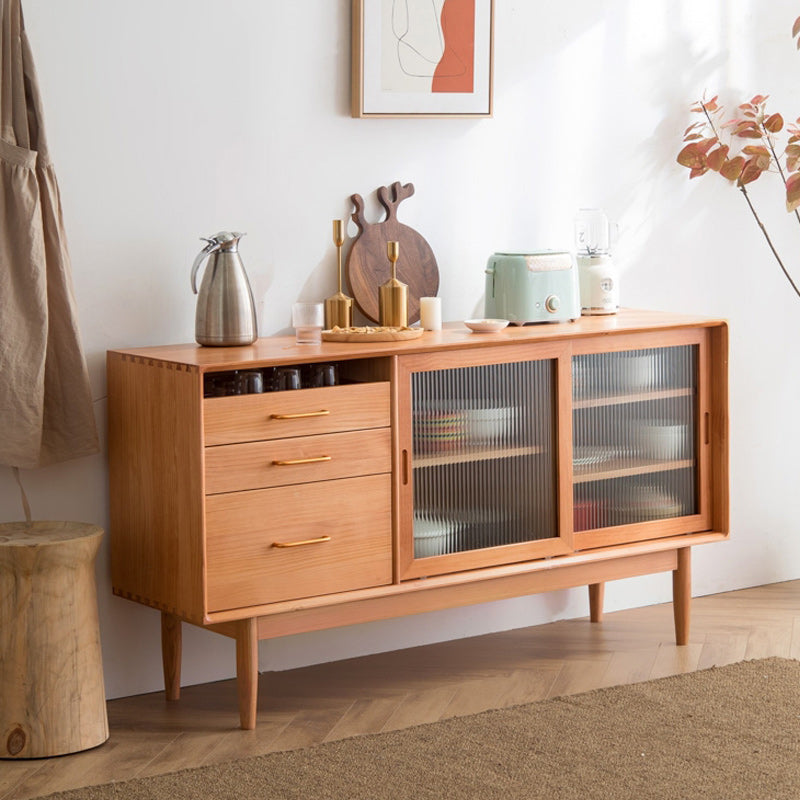 Contemporary Sideboard with Drawers Solid Wood Buffet Stand for Kitchen