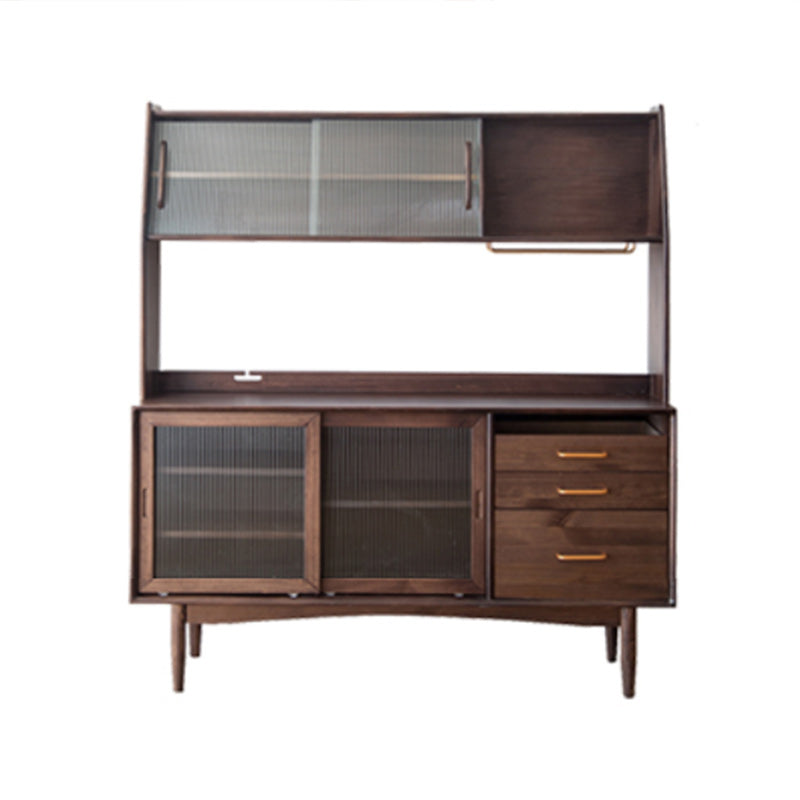 Contemporary Sideboard with Drawers Solid Wood Buffet Stand for Kitchen