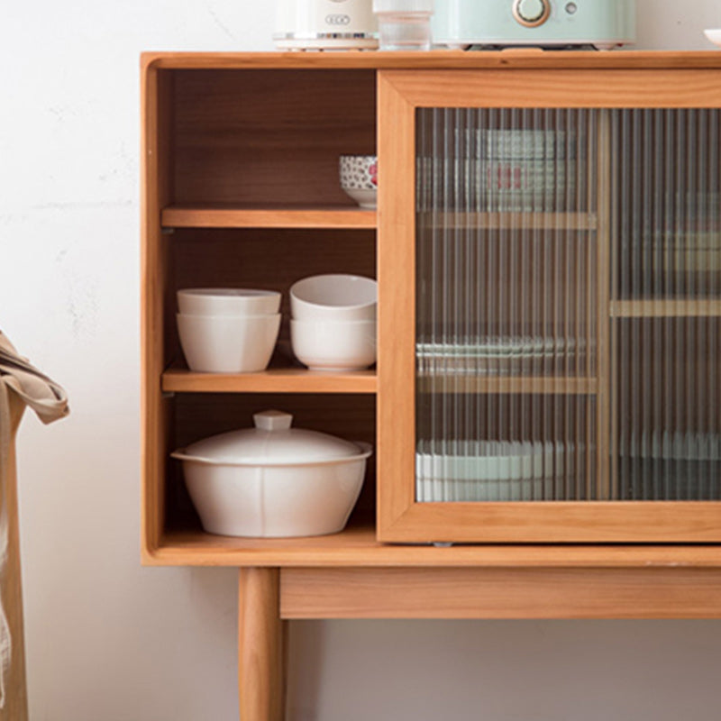 Contemporary Sideboard with Drawers Solid Wood Buffet Stand for Kitchen