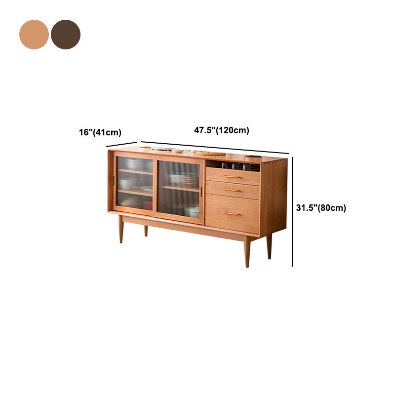 Contemporary Sideboard with Drawers Solid Wood Buffet Stand for Kitchen