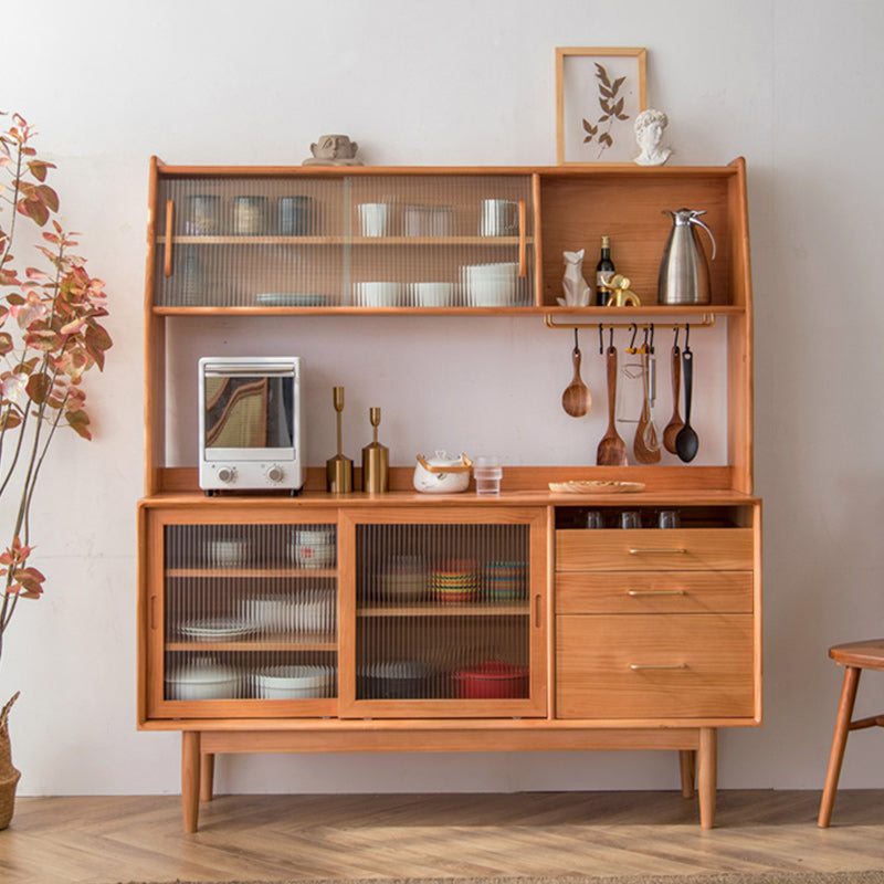 Contemporary Solid Wood Sideboard Sliding Door Sideboard with 3 Drawers