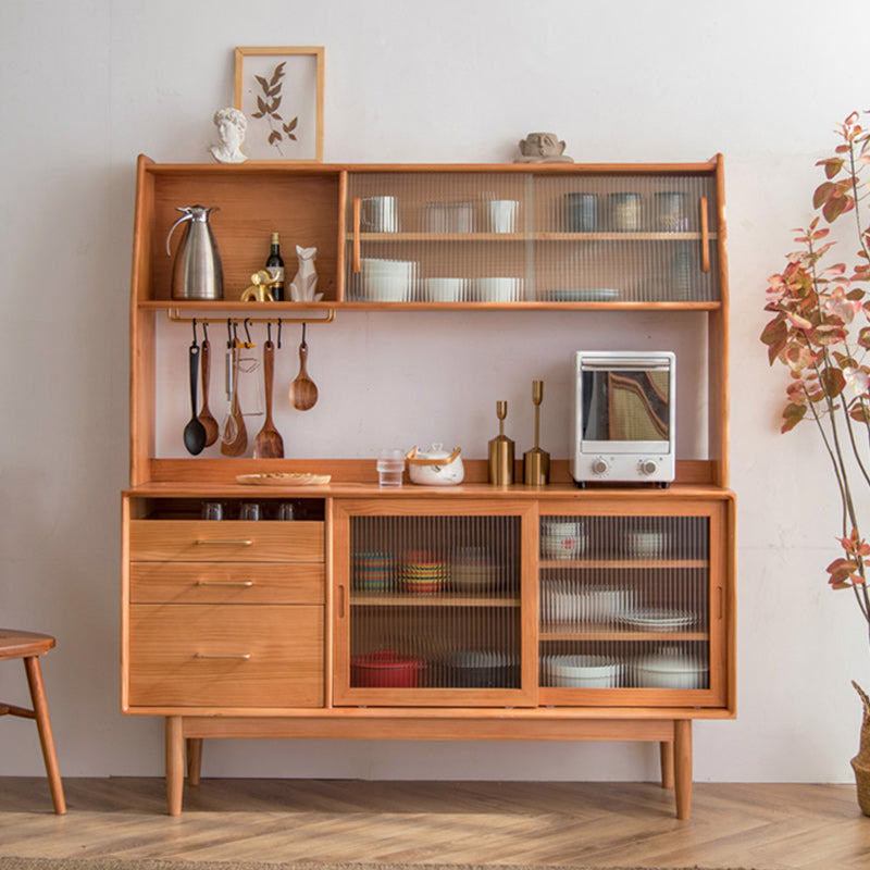 Contemporary Solid Wood Sideboard Sliding Door Sideboard with 3 Drawers