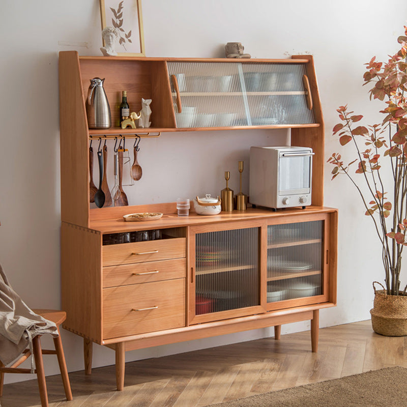 Contemporary Solid Wood Sideboard Sliding Door Sideboard with 3 Drawers