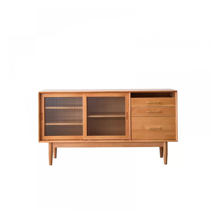 Contemporary Solid Wood Sideboard Sliding Door Sideboard with 3 Drawers