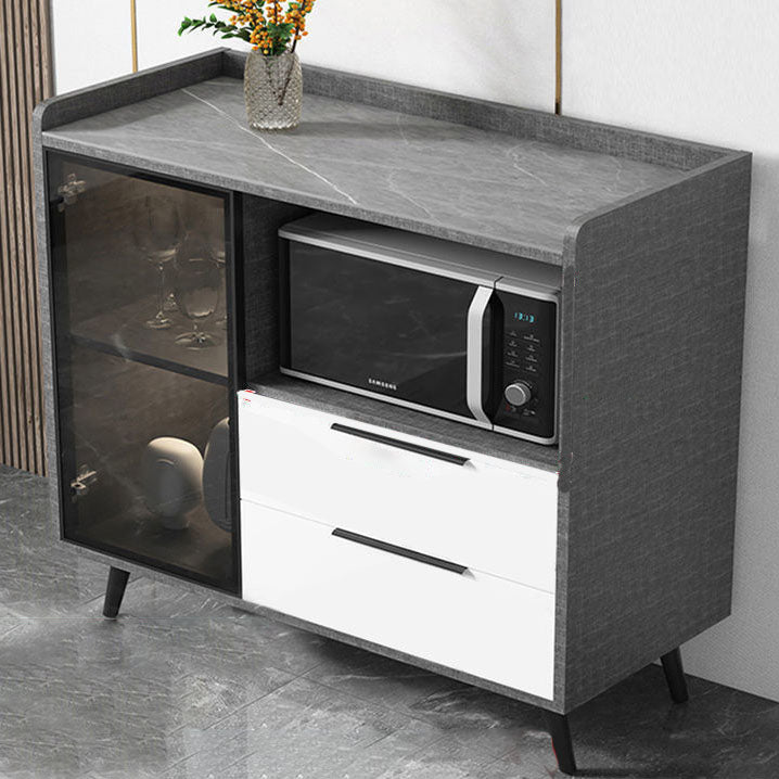 Modern Stone Top Sideboard Glass Doors Sideboard with 2-Drawers