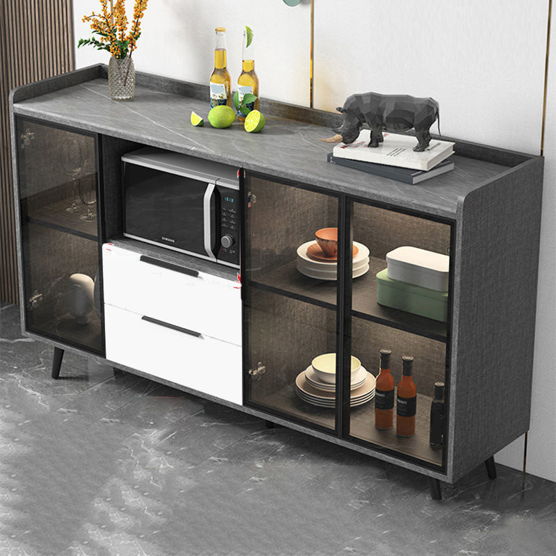 Modern Stone Top Sideboard Glass Doors Sideboard with 2-Drawers