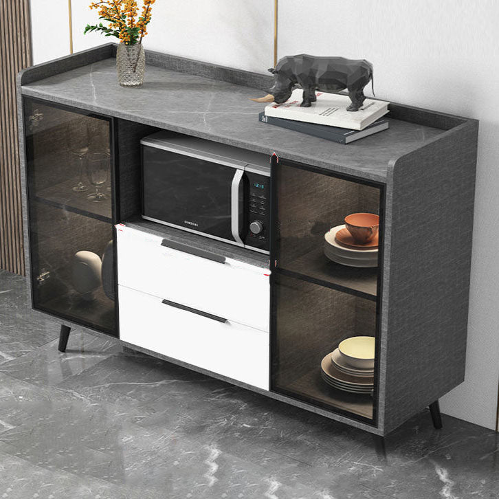 Modern Stone Top Sideboard Glass Doors Sideboard with 2-Drawers