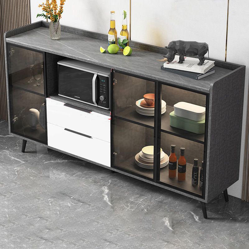 Modern Stone Top Sideboard Glass Doors Sideboard with 2-Drawers