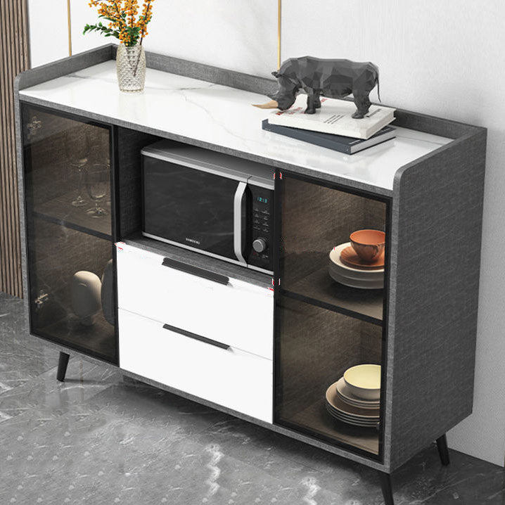 Modern Stone Top Sideboard Glass Doors Sideboard with 2-Drawers