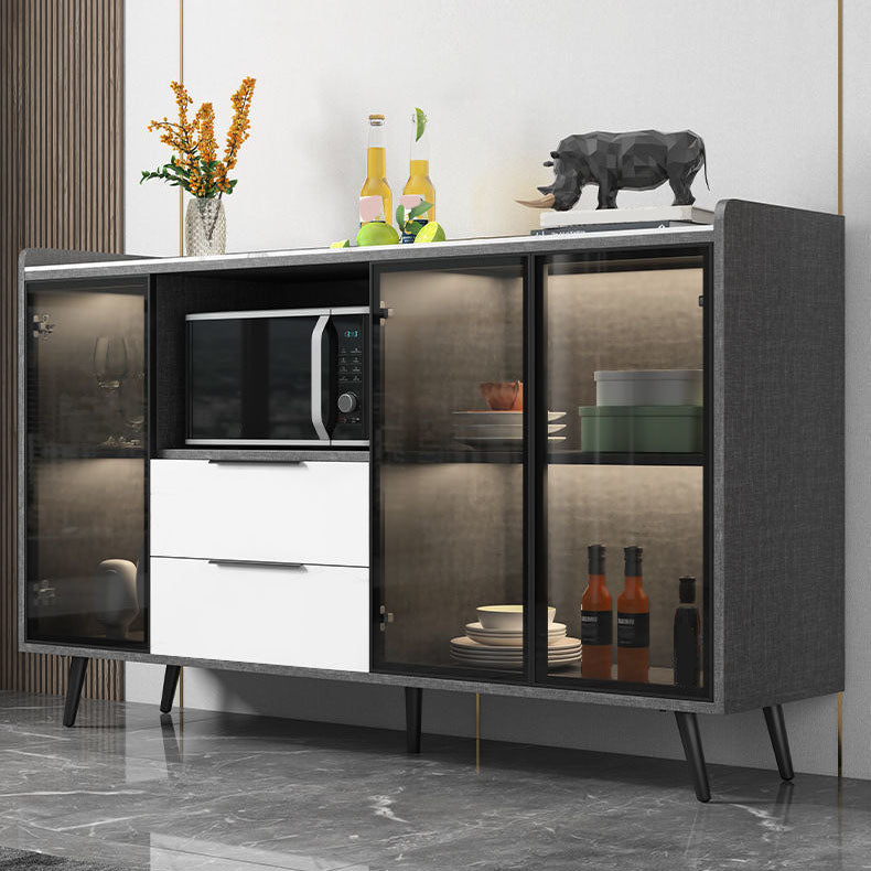 Modern Stone Top Sideboard Glass Doors Sideboard with 2-Drawers