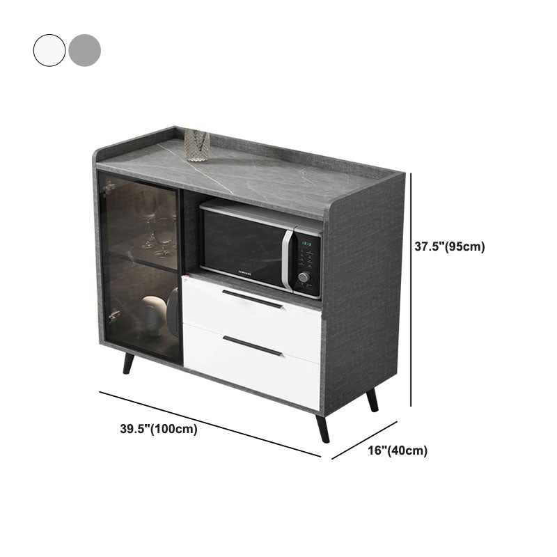 Modern Stone Top Sideboard Glass Doors Sideboard with 2-Drawers