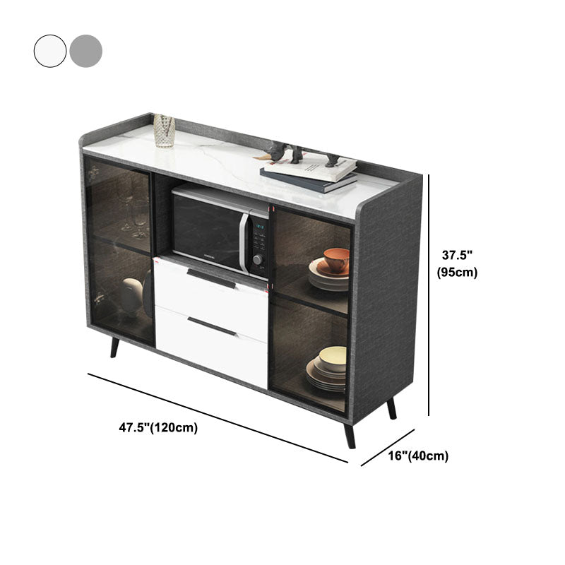 Modern Stone Top Sideboard Glass Doors Sideboard with 2-Drawers