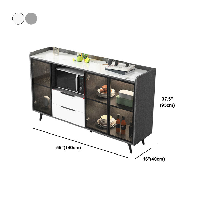 Modern Stone Top Sideboard Glass Doors Sideboard with 2-Drawers