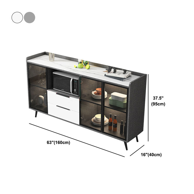 Modern Stone Top Sideboard Glass Doors Sideboard with 2-Drawers