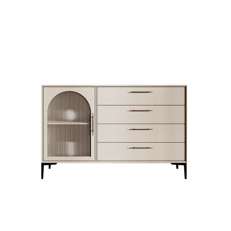 Glass Doors Sideboard Contemporary Stone and Engineered Wood Sideboard in White