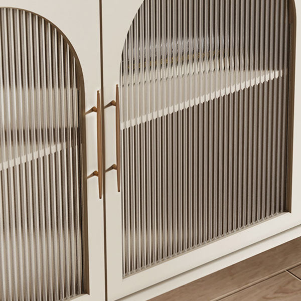 Glass Doors Sideboard Contemporary Stone and Engineered Wood Sideboard in White