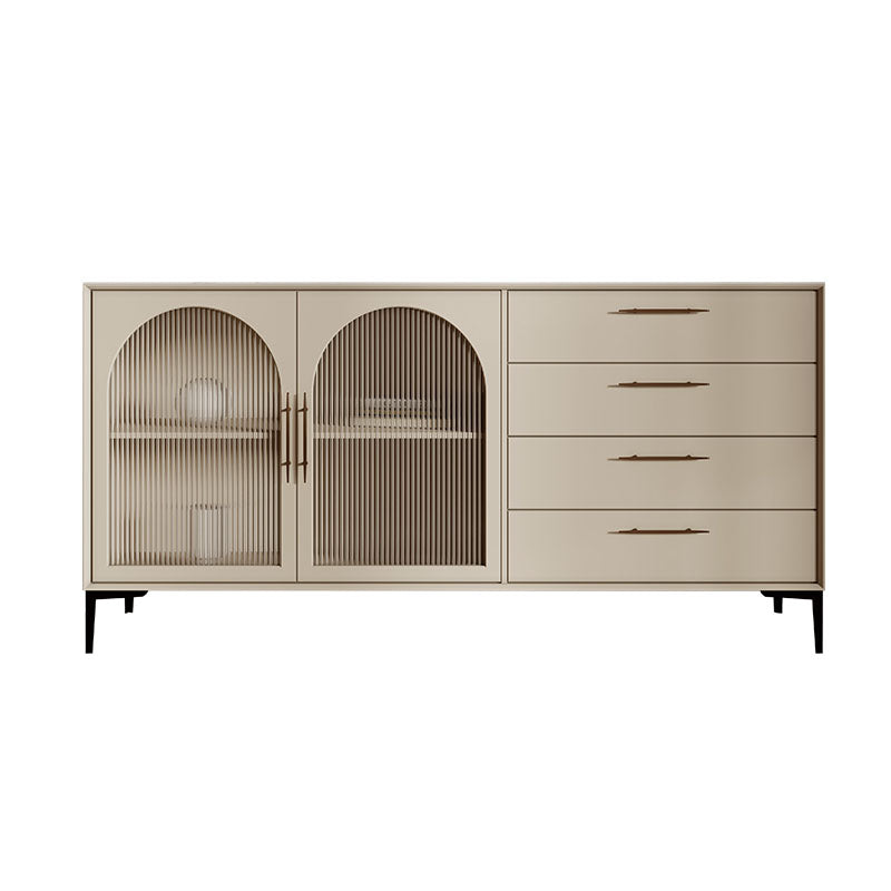 Glass Doors Sideboard Contemporary Stone and Engineered Wood Sideboard in White