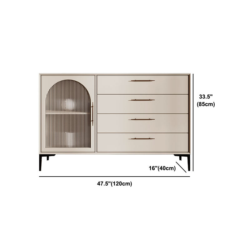 Glass Doors Sideboard Contemporary Stone and Engineered Wood Sideboard in White