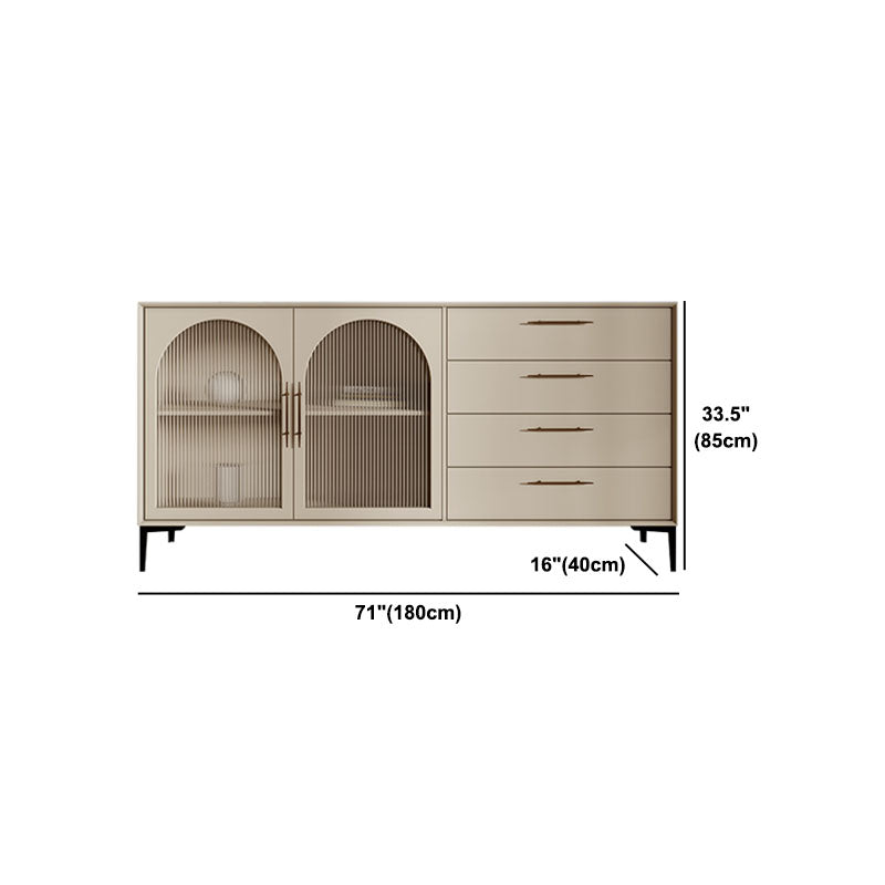 Glass Doors Sideboard Contemporary Stone and Engineered Wood Sideboard in White