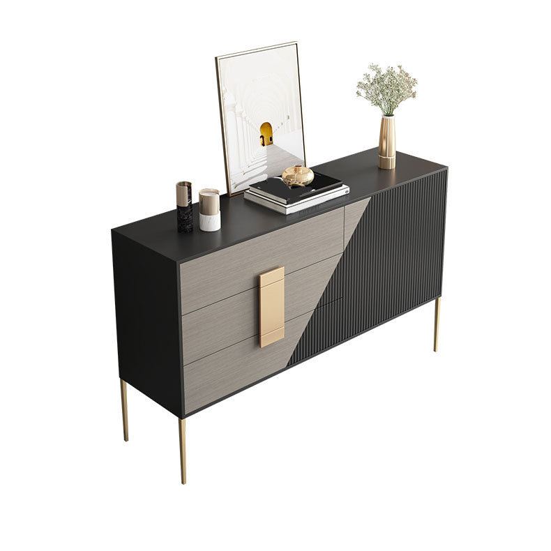 Polished Finish Faux Wood Sideboard Glam Indoor Dining Buffet with Drawers