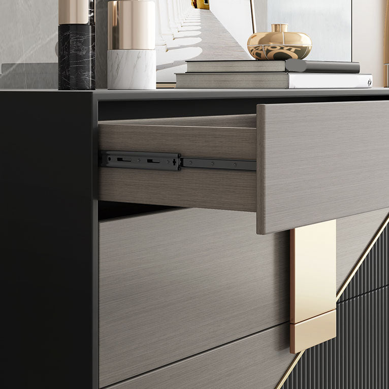 Polished Finish Faux Wood Sideboard Glam Indoor Dining Buffet with Drawers